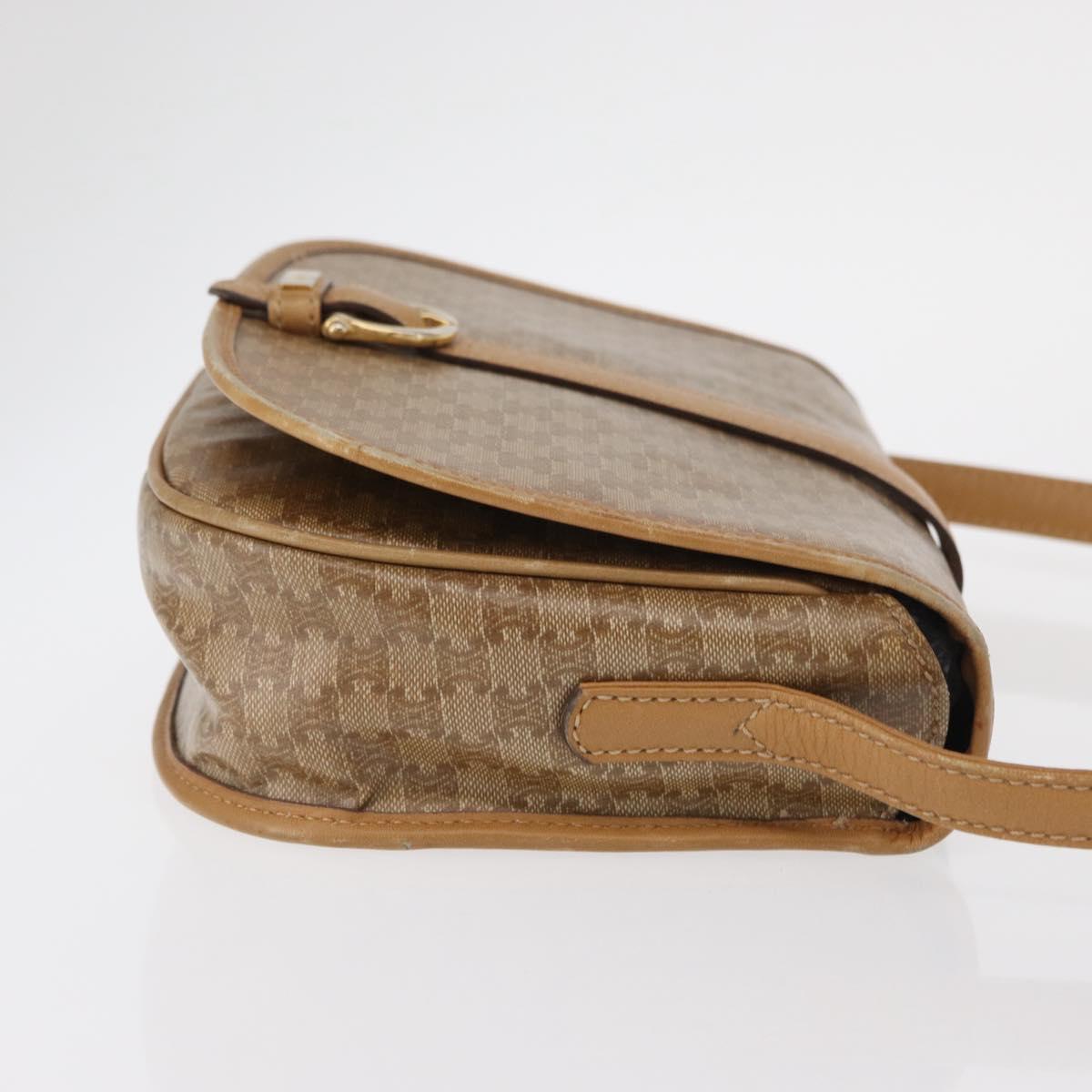 CELINE Macadam Canvas Shoulder Bag PVC Beige Gold Auth ep12683
