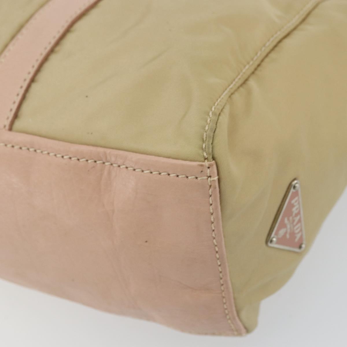 PRADA Tote Bag Nylon Leather Beige Silver Auth ep12684
