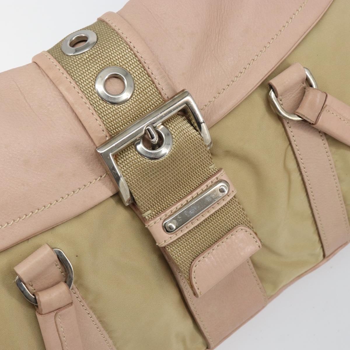 PRADA Tote Bag Nylon Leather Beige Silver Auth ep12684
