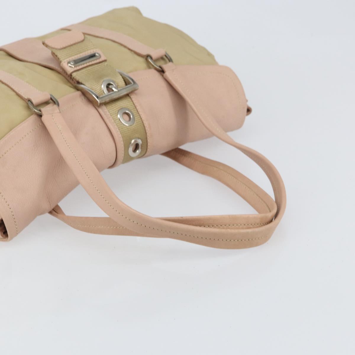 PRADA Tote Bag Nylon Leather Beige Silver Auth ep12684