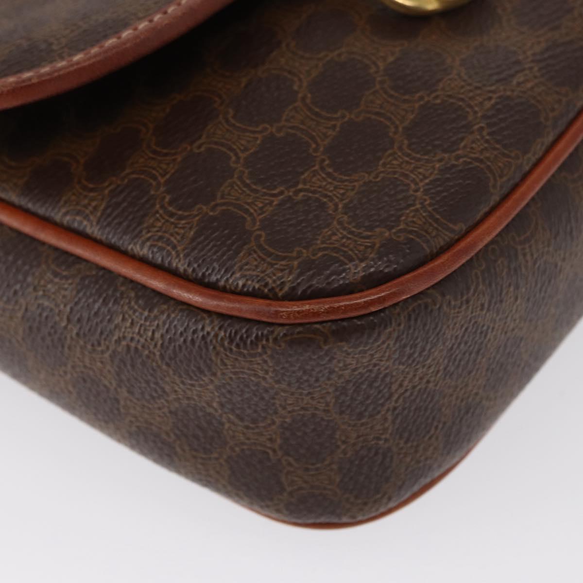 CELINE Macadam Canvas Shoulder Bag PVC Leather Brown Gold Auth ep12686
