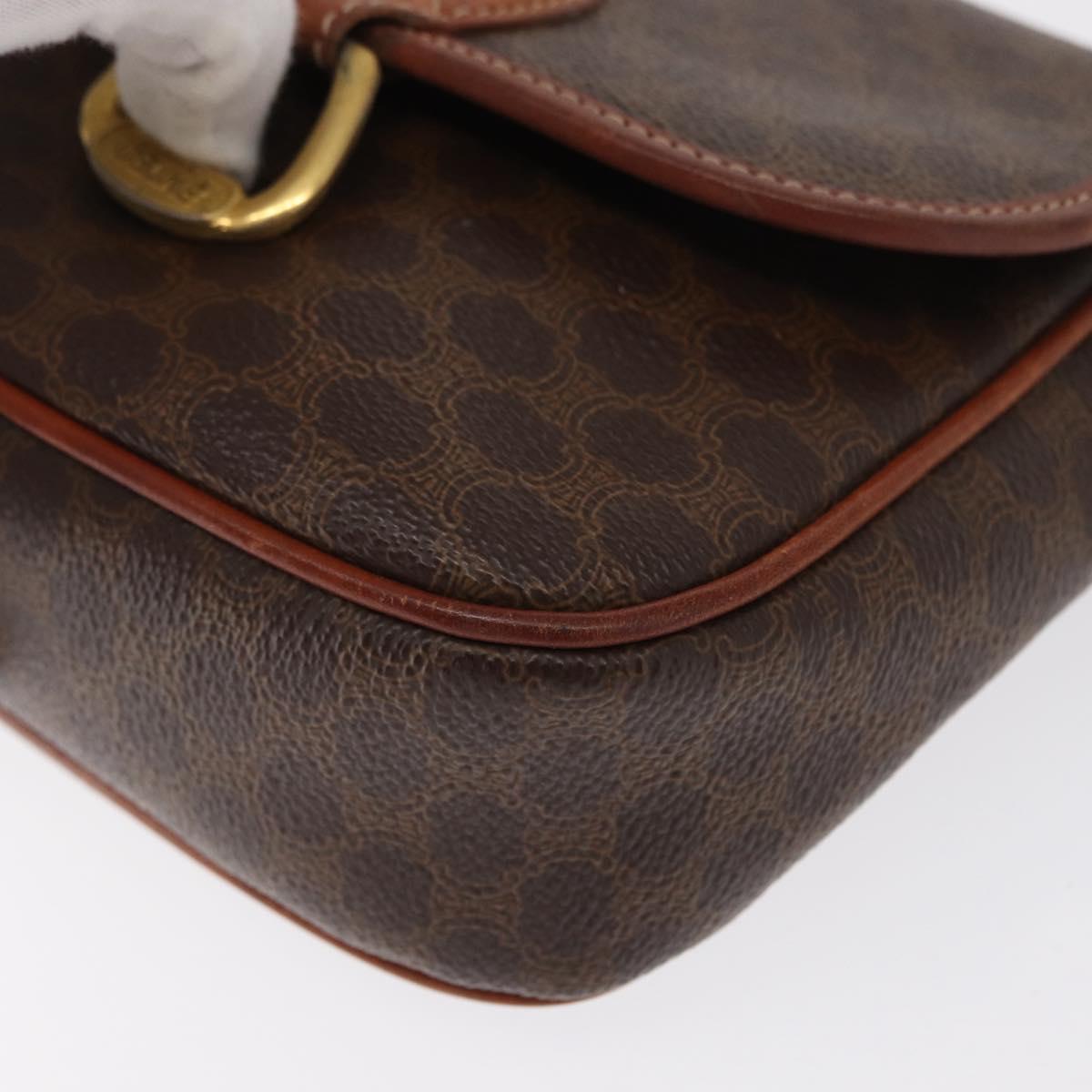 CELINE Macadam Canvas Shoulder Bag PVC Leather Brown Gold Auth ep12686