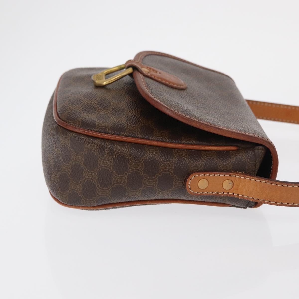 CELINE Macadam Canvas Shoulder Bag PVC Leather Brown Gold Auth ep12686