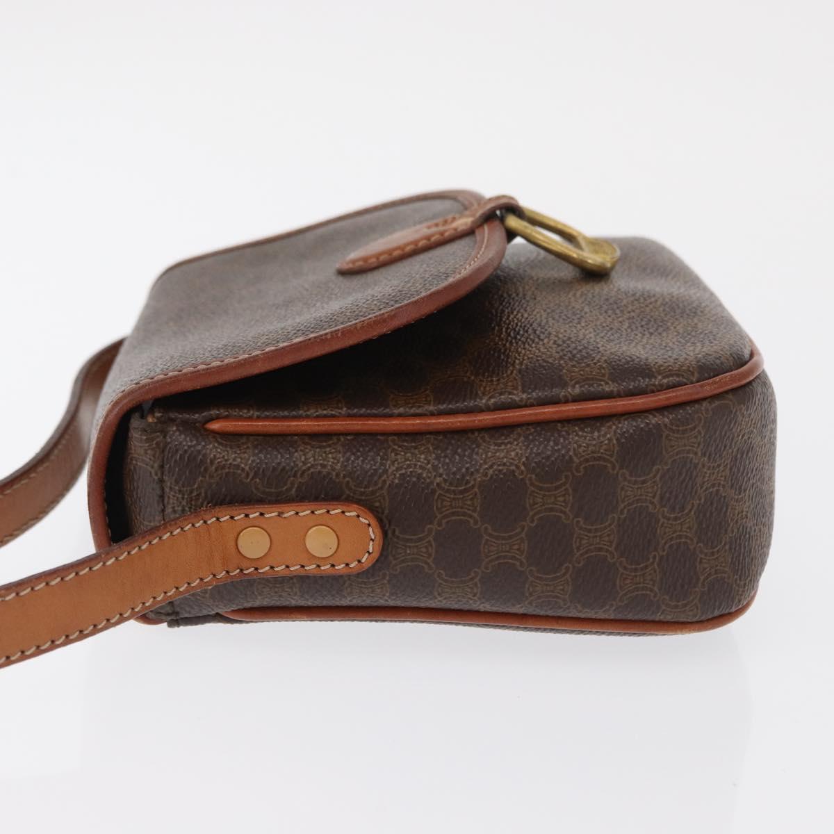CELINE Macadam Canvas Shoulder Bag PVC Leather Brown Gold Auth ep12686