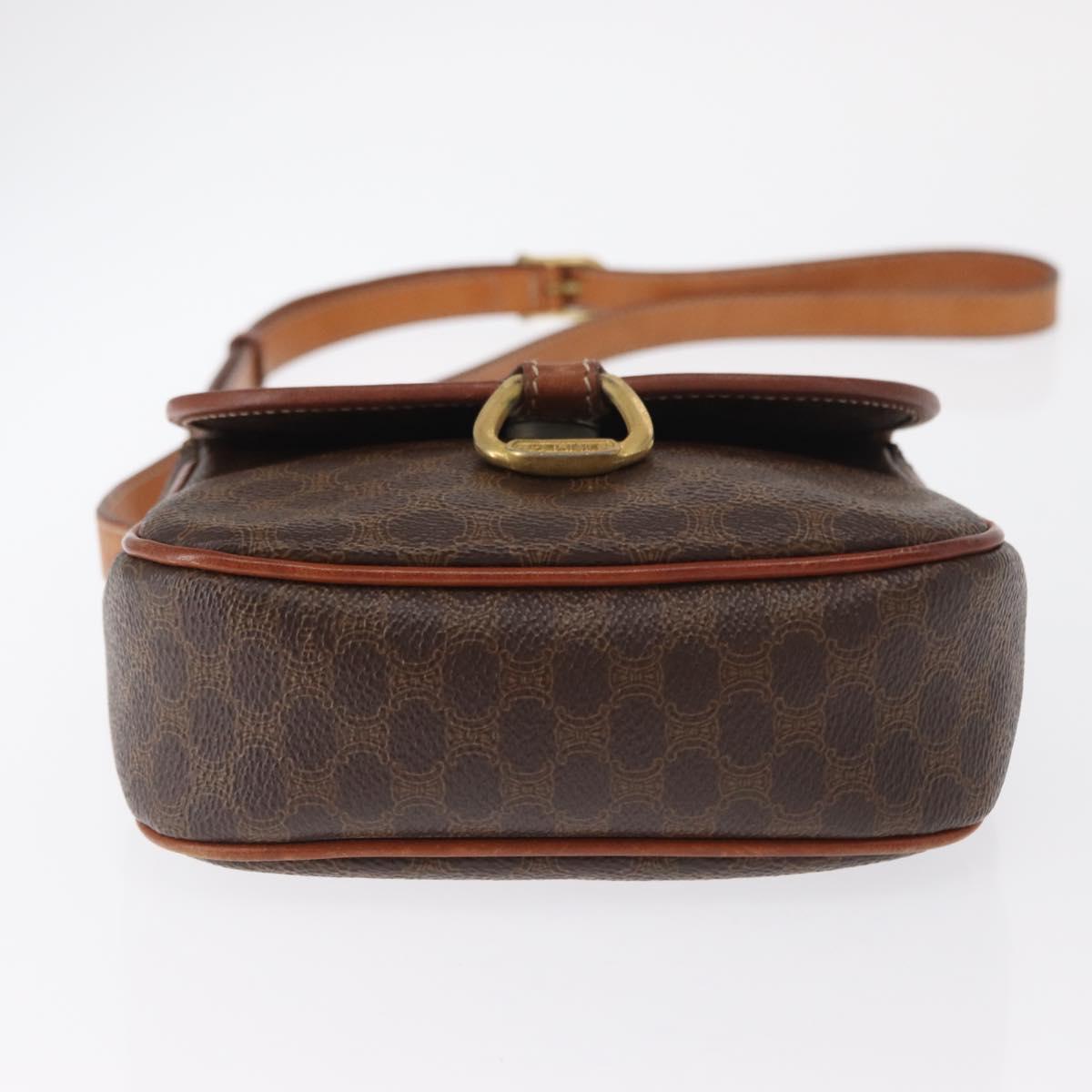 CELINE Macadam Canvas Shoulder Bag PVC Leather Brown Gold Auth ep12686