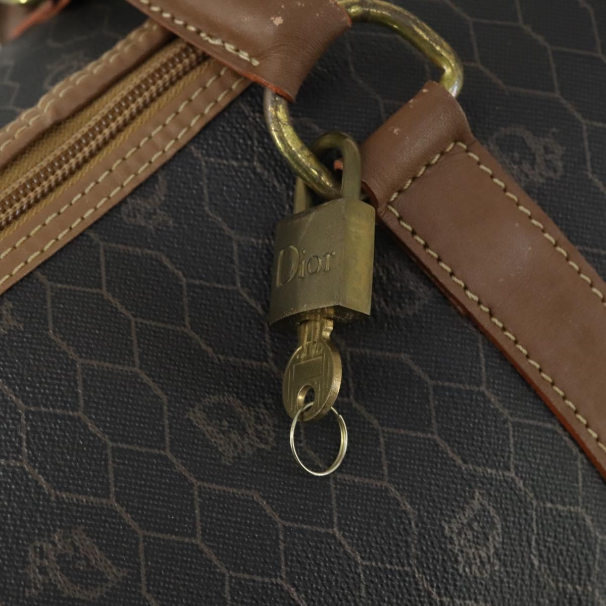 Christian Dior Honeycomb Canvas Boston Bag PVC Black Gold Auth ep12688