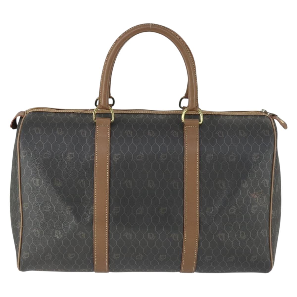Christian Dior Honeycomb Canvas Boston Bag PVC Black Gold Auth ep12688