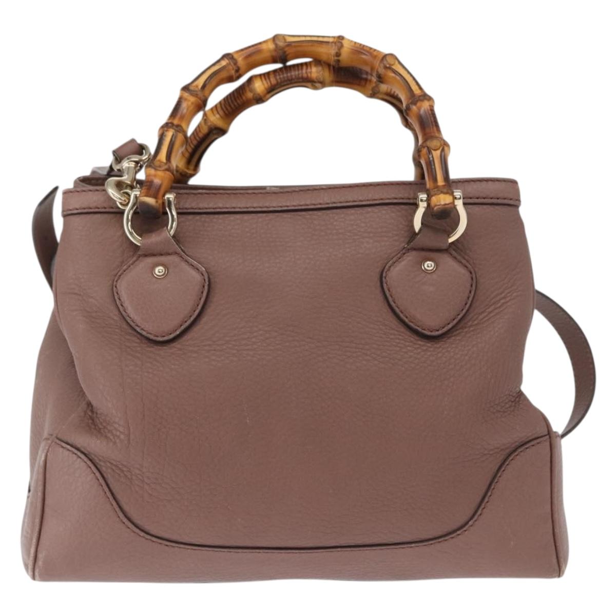 GUCCI Bamboo Hand Bag Leather 2way Pink Gold 308360 Auth ep12689