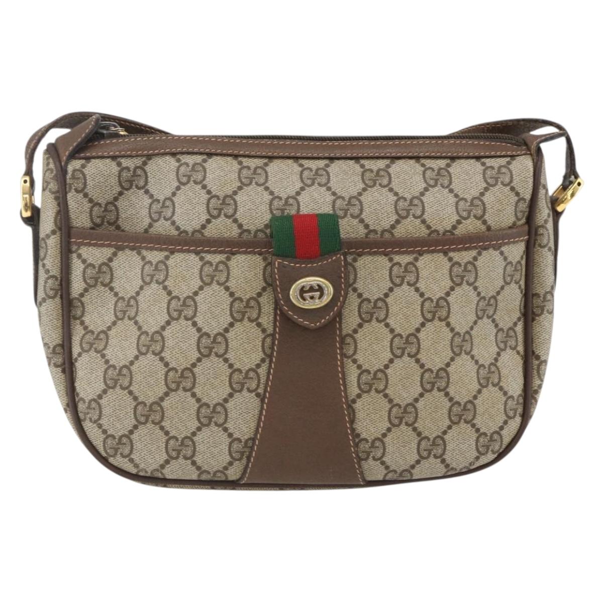 GUCCI GG Supreme Web Sherry Line Bag PVC Beige Gold 89 02 032 Auth ep12711