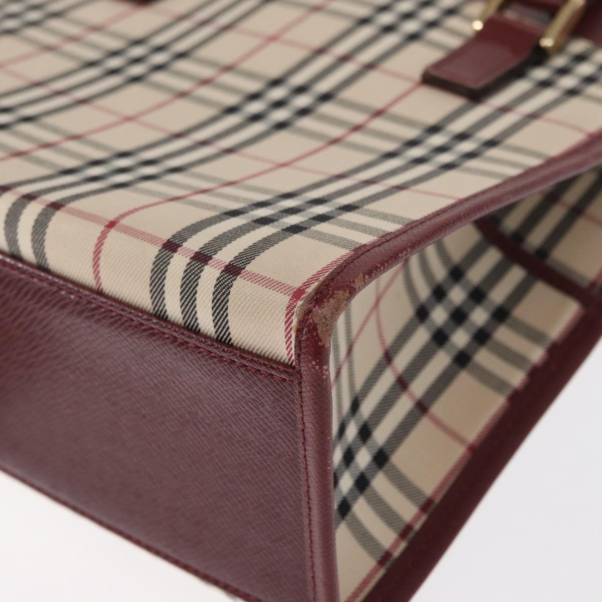 BURBERRY Nova Check Hand Bag Canvas Beige Gold Auth ep12712