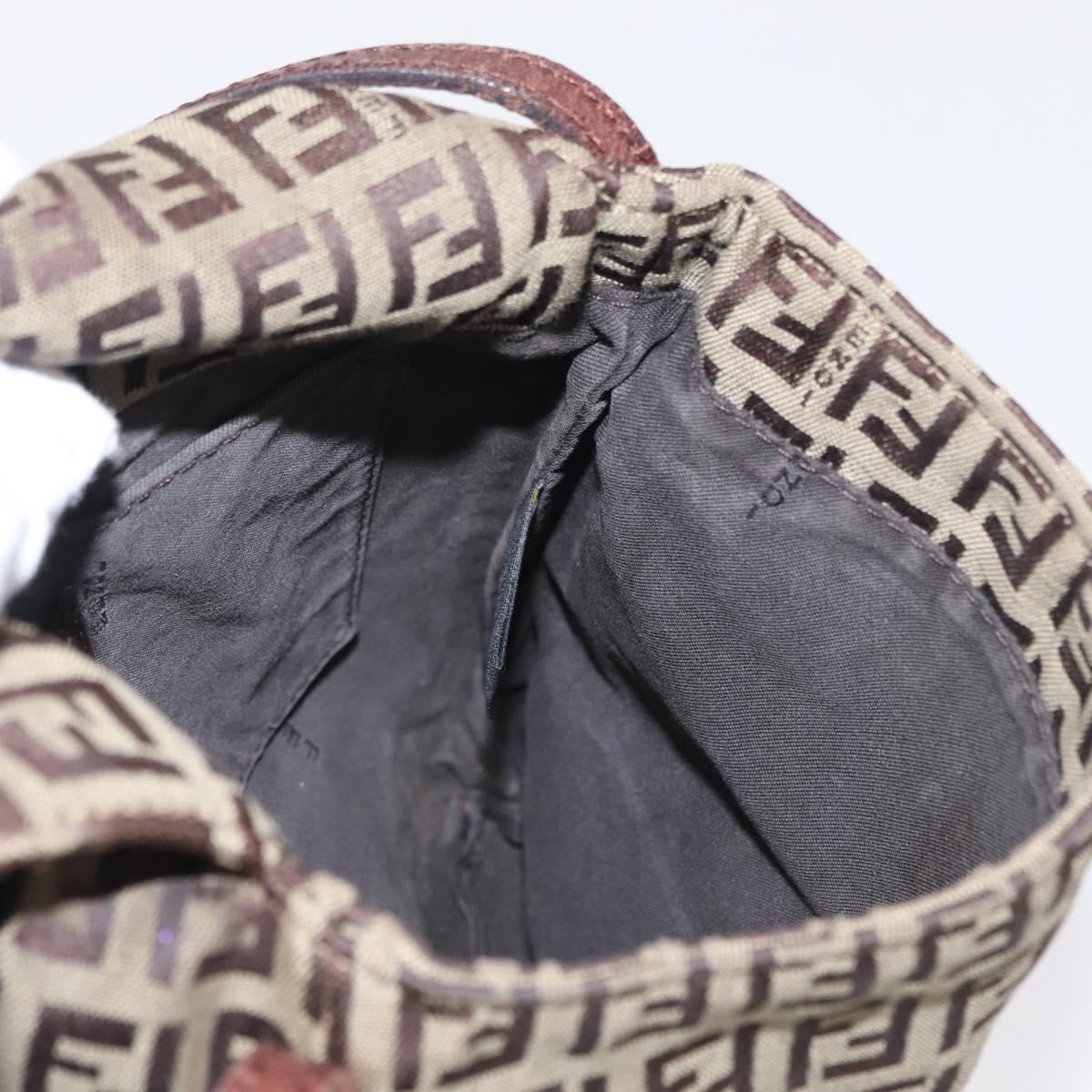 FENDI Zucchino Canvas Shoulder Bag Brown Gold Auth ep12713