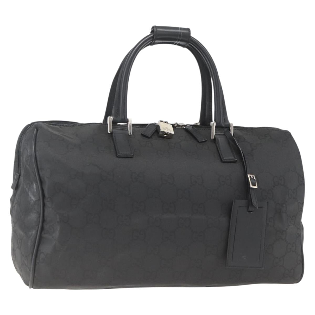 GUCCI GG Canvas Boston Bag Nylon Black Silver 012 0383 08 Auth ep12720