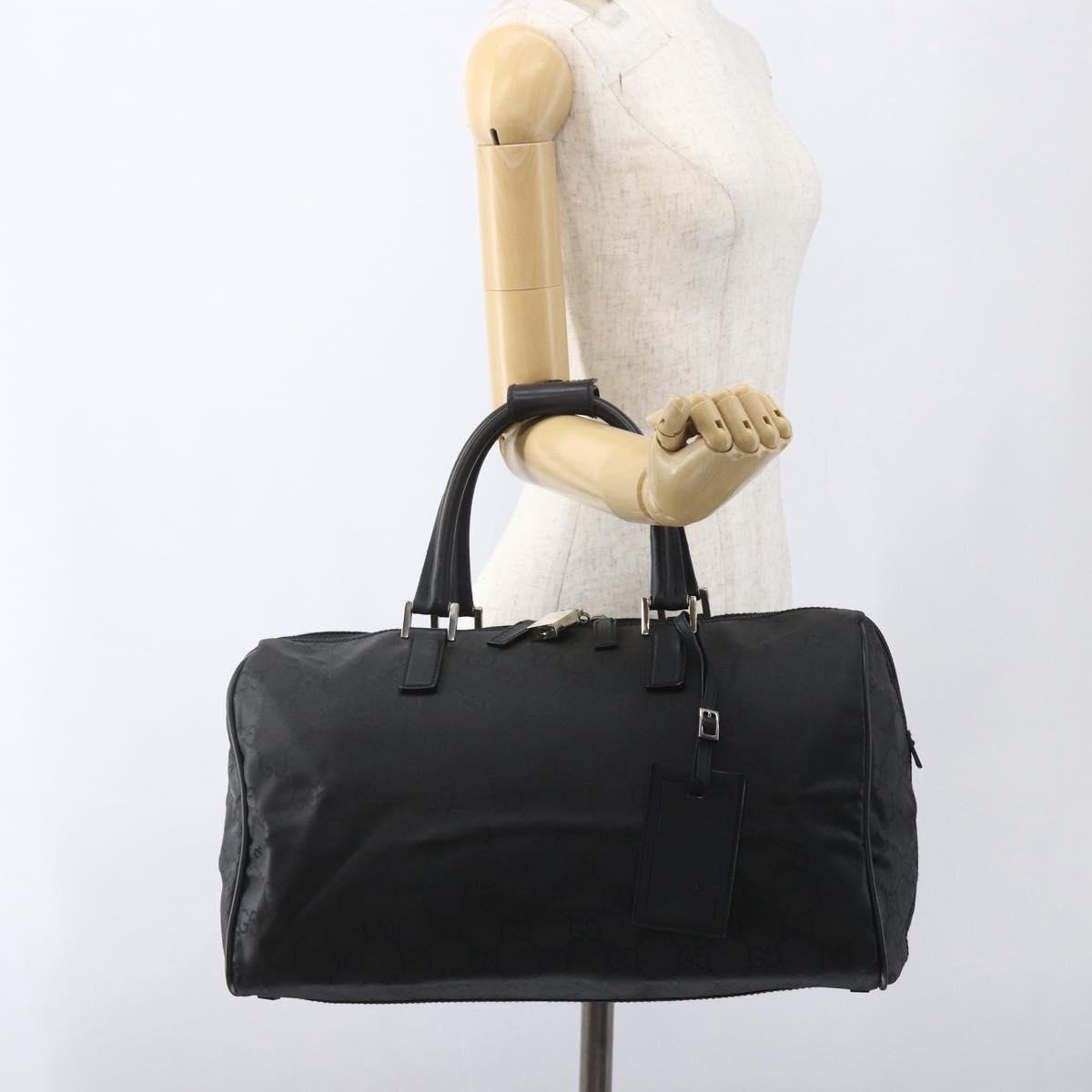 GUCCI GG Canvas Boston Bag Nylon Black Silver 012 0383 08 Auth ep12720