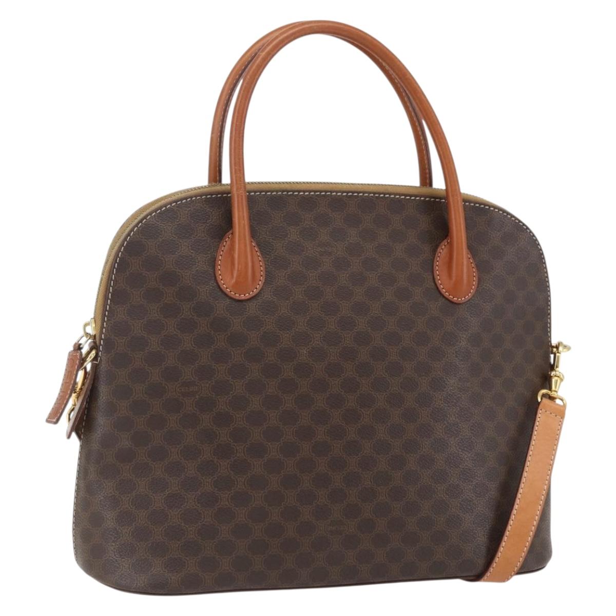 CELINE Macadam Canvas Hand Bag PVC Leather 2way Brown Gold Auth ep12721