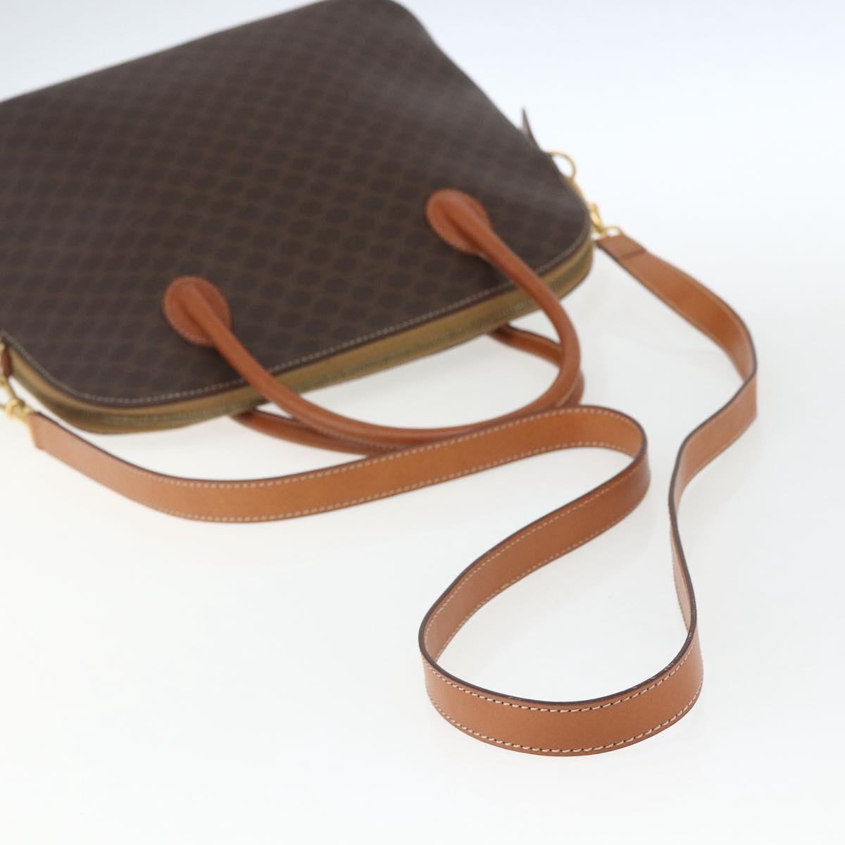 CELINE Macadam Canvas Hand Bag PVC Leather 2way Brown Gold Auth ep12721
