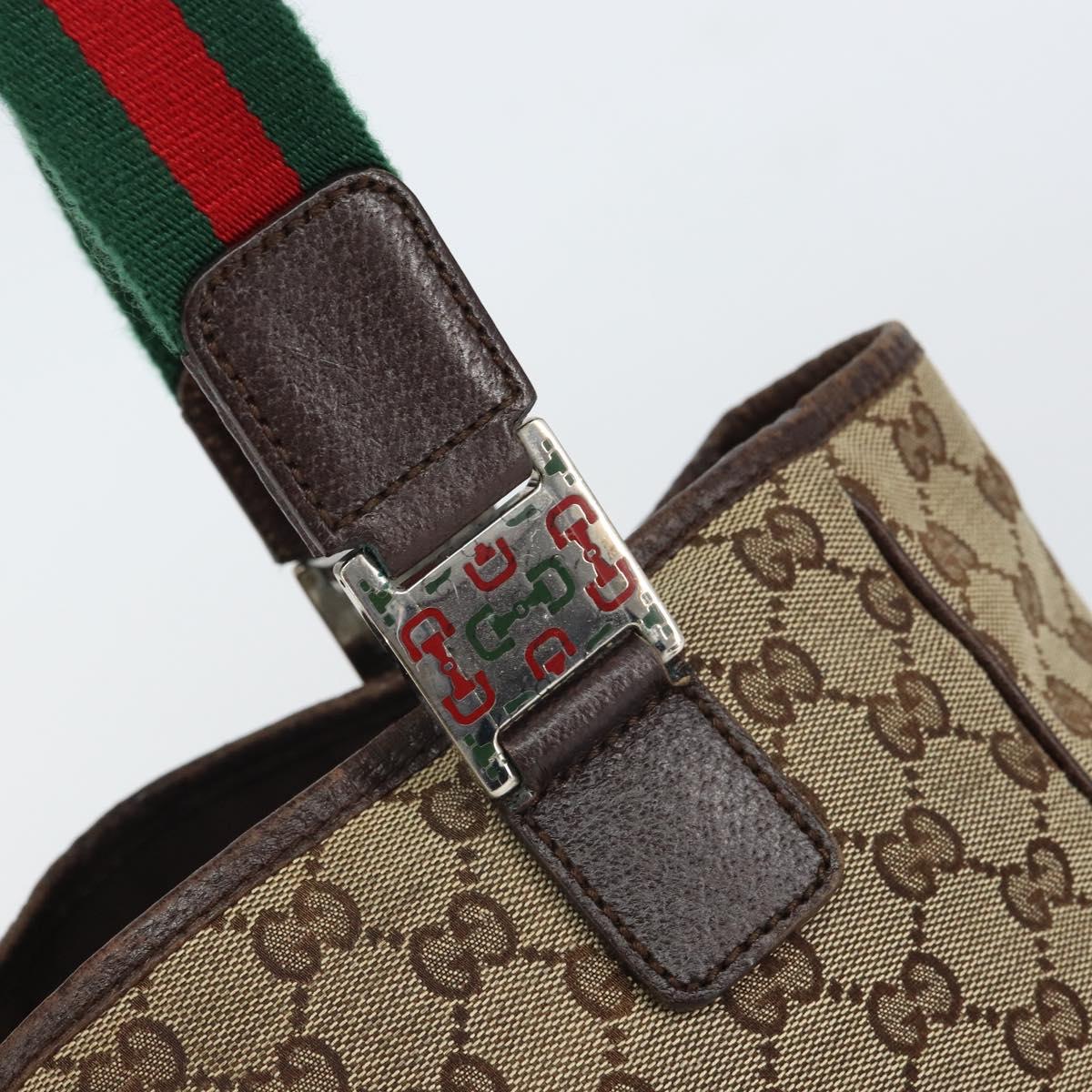 GUCCI GG Canvas Web Sherry Line Hand Bag Beige Silver 145810 Auth ep12728