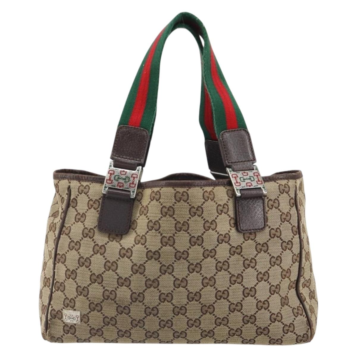 GUCCI GG Canvas Web Sherry Line Hand Bag Beige Silver 145810 Auth ep12728
