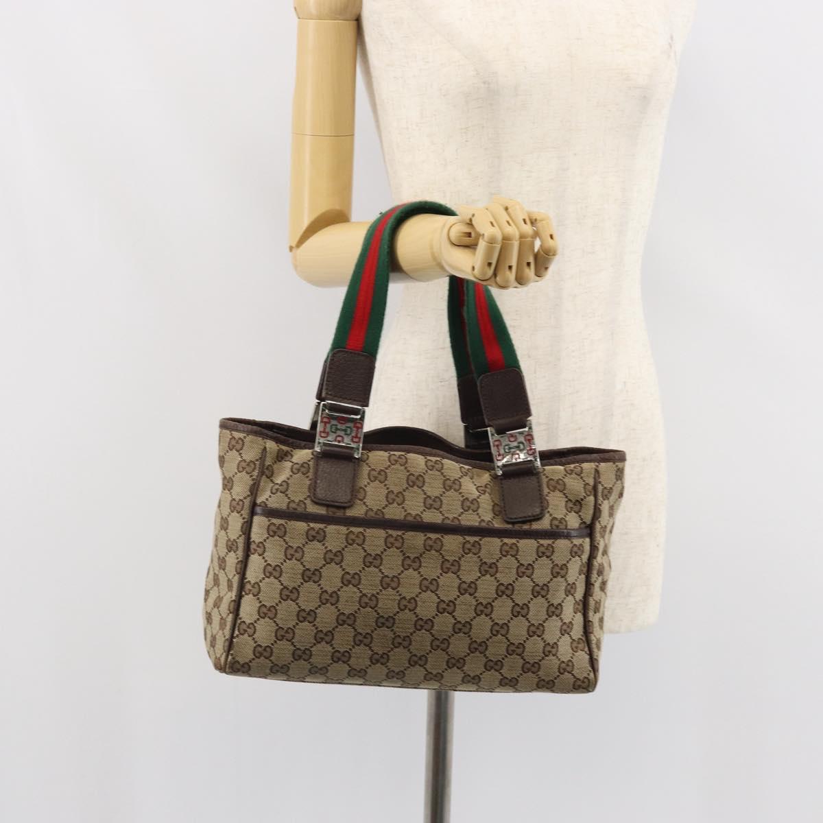 GUCCI GG Canvas Web Sherry Line Hand Bag Beige Silver 145810 Auth ep12728