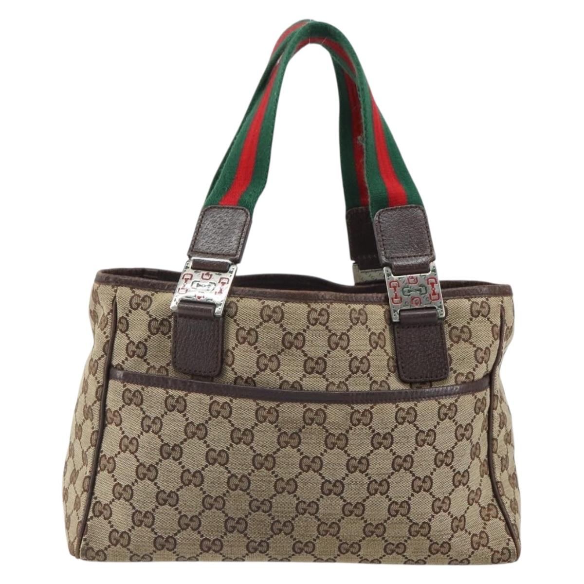 GUCCI GG Canvas Web Sherry Line Hand Bag Beige Silver 145810 Auth ep12728