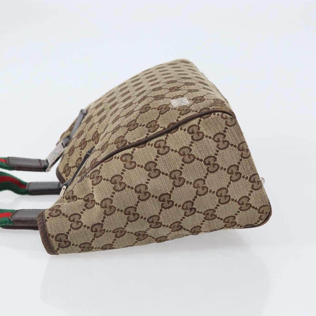 GUCCI GG Canvas Web Sherry Line Hand Bag Beige Silver 145810 Auth ep12728