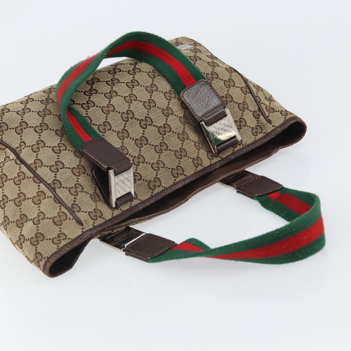 GUCCI GG Canvas Web Sherry Line Hand Bag Beige Silver 145810 Auth ep12728