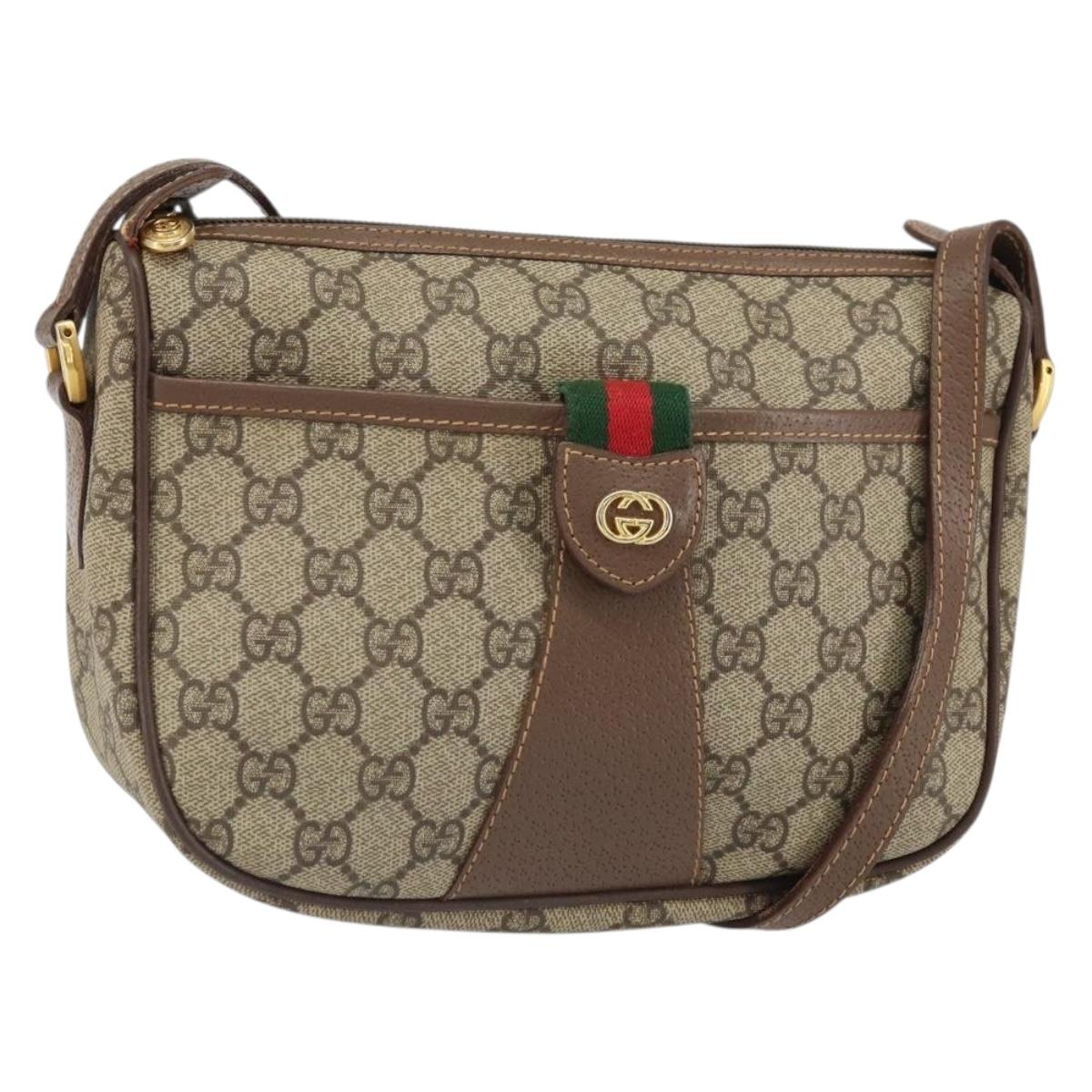 GUCCI GG Supreme Web Sherry Line Bag PVC Beige Gold 001 754 6177 Auth ep12731