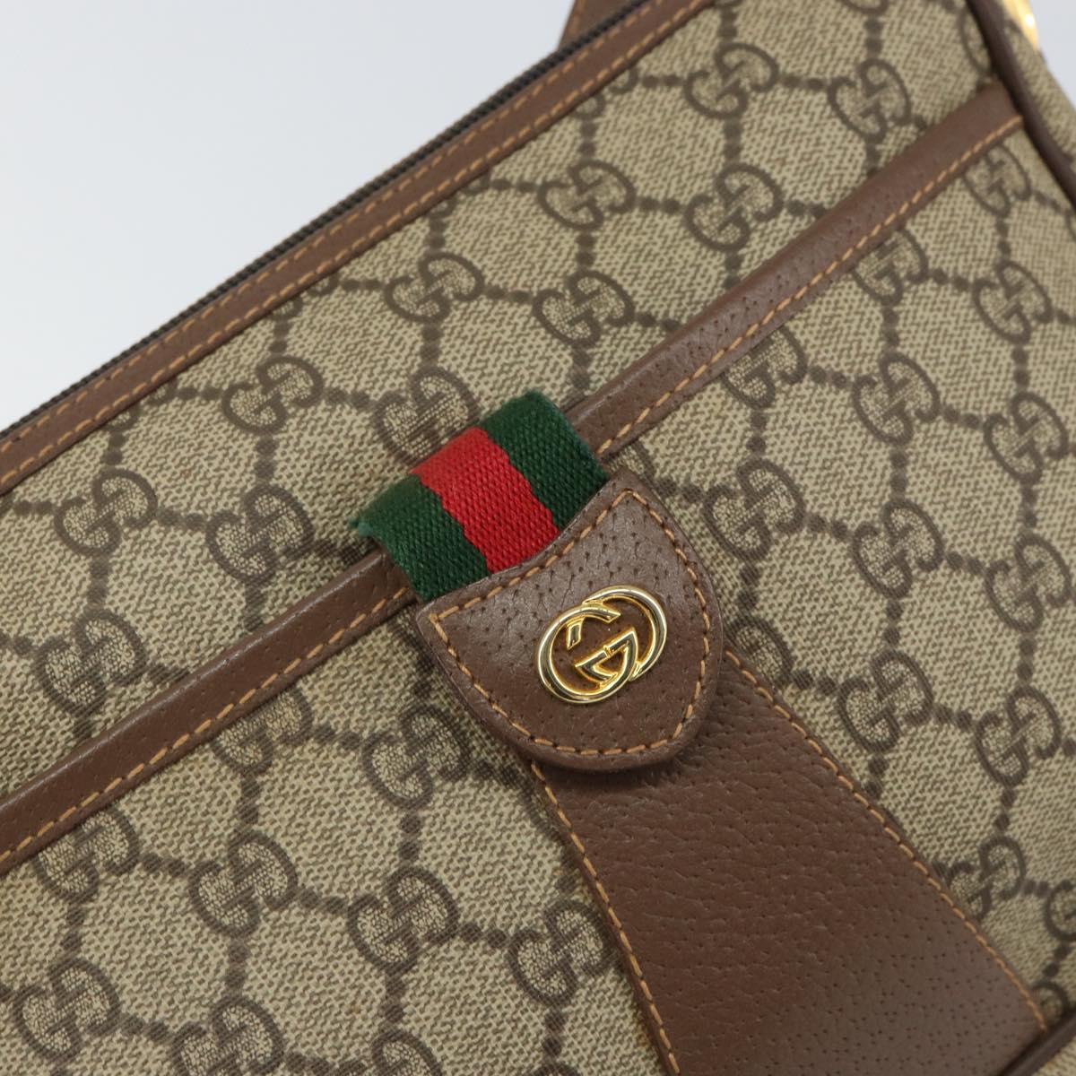 GUCCI GG Supreme Web Sherry Line Bag PVC Beige Gold 001 754 6177 Auth ep12731