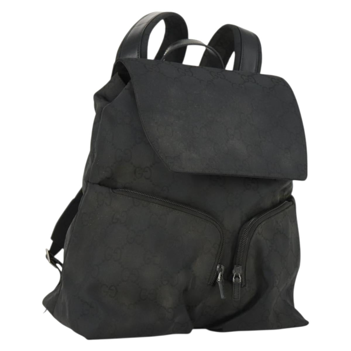 GUCCI GG Canvas Backpack Nylon Black Silver 003 0238 3754 Auth ep12735