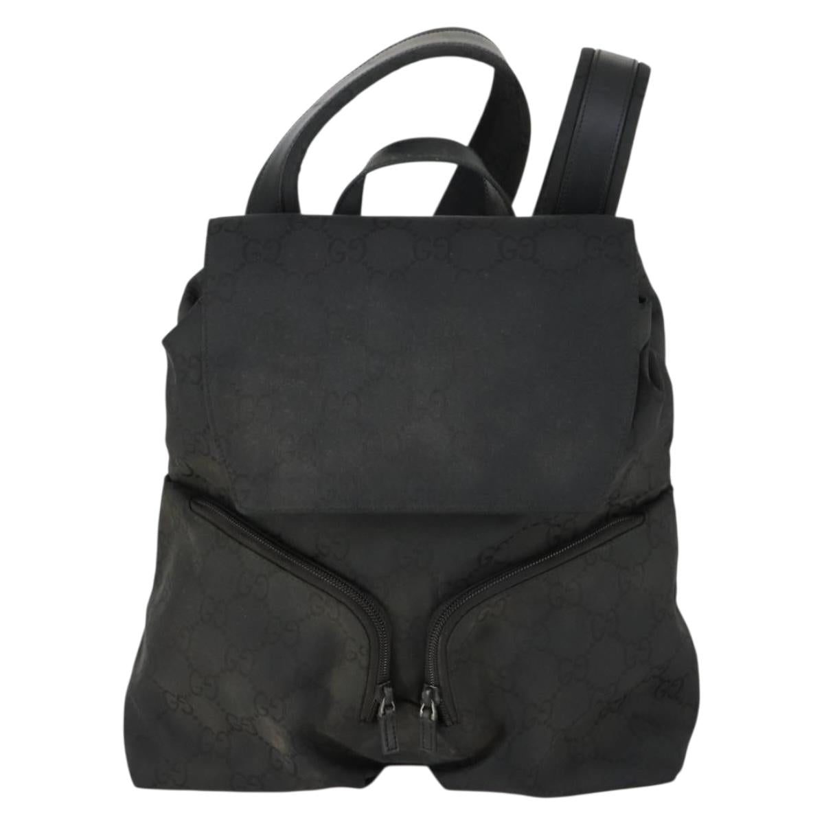 GUCCI GG Canvas Backpack Nylon Black Silver 003 0238 3754 Auth ep12735
