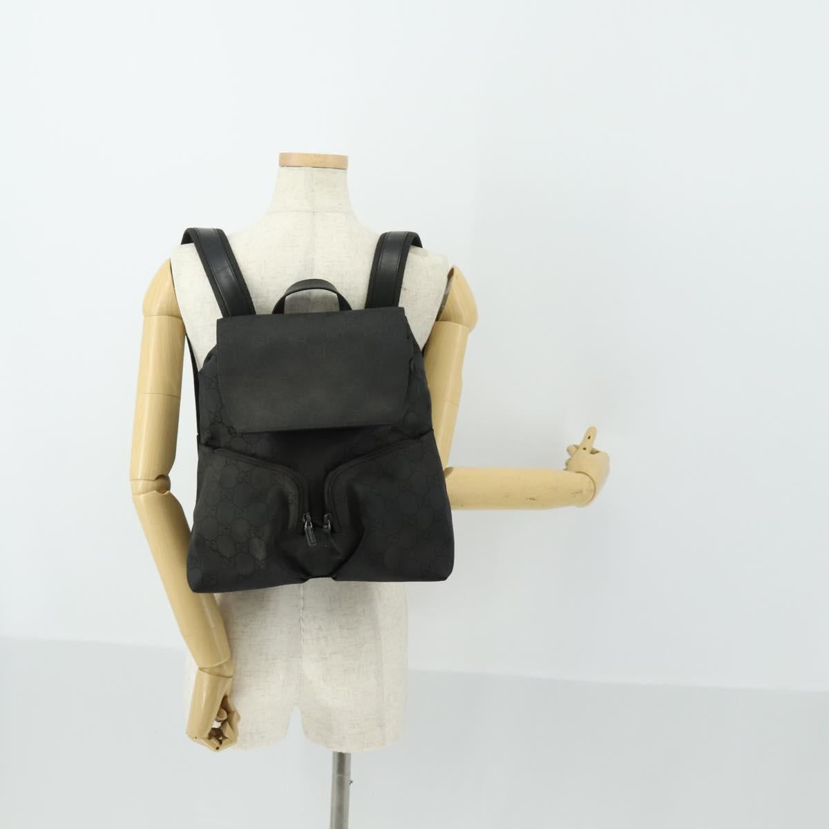 GUCCI GG Canvas Backpack Nylon Black Silver 003 0238 3754 Auth ep12735