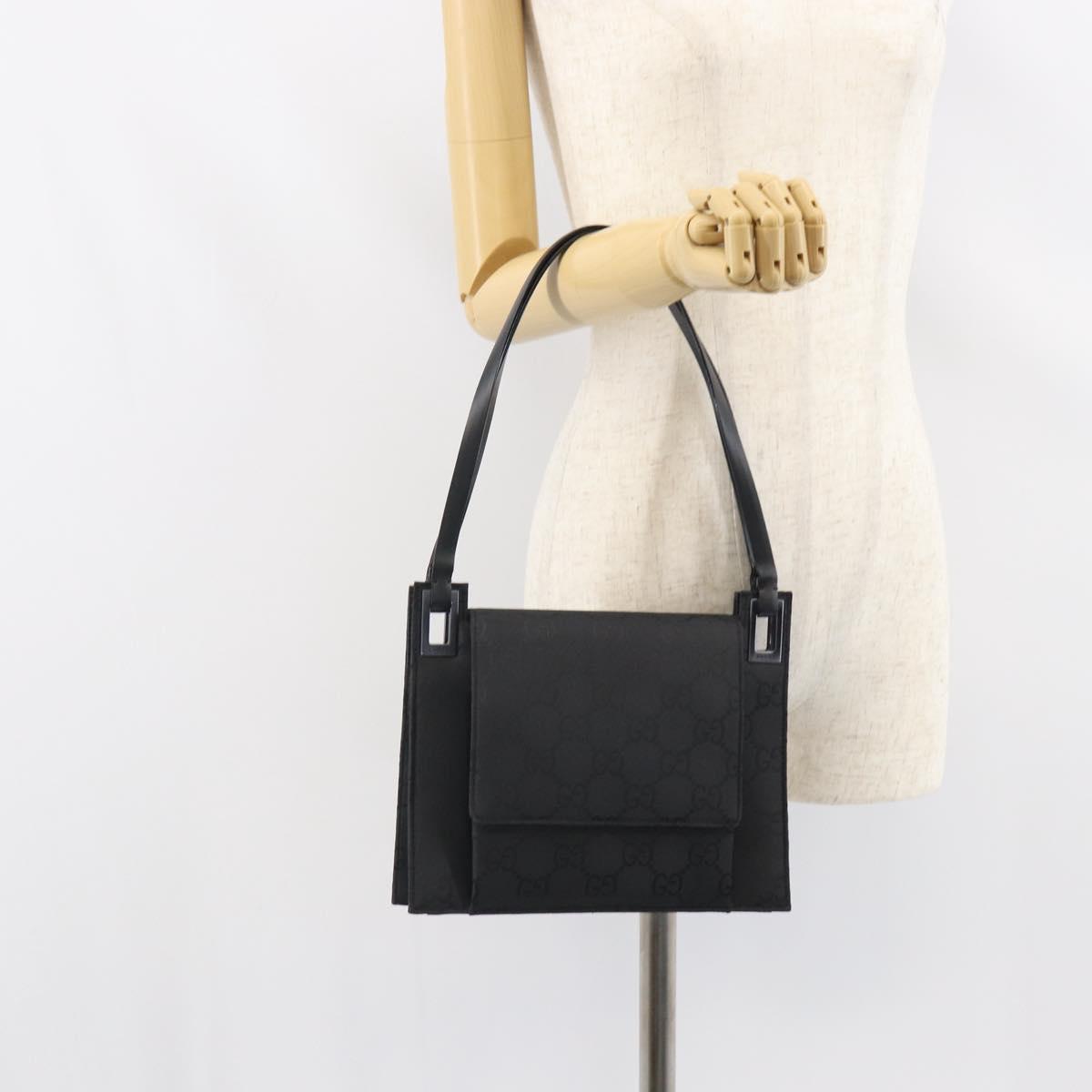 GUCCI GG Canvas Shoulder Bag Nylon Black Silver 001 3068 Auth ep12737