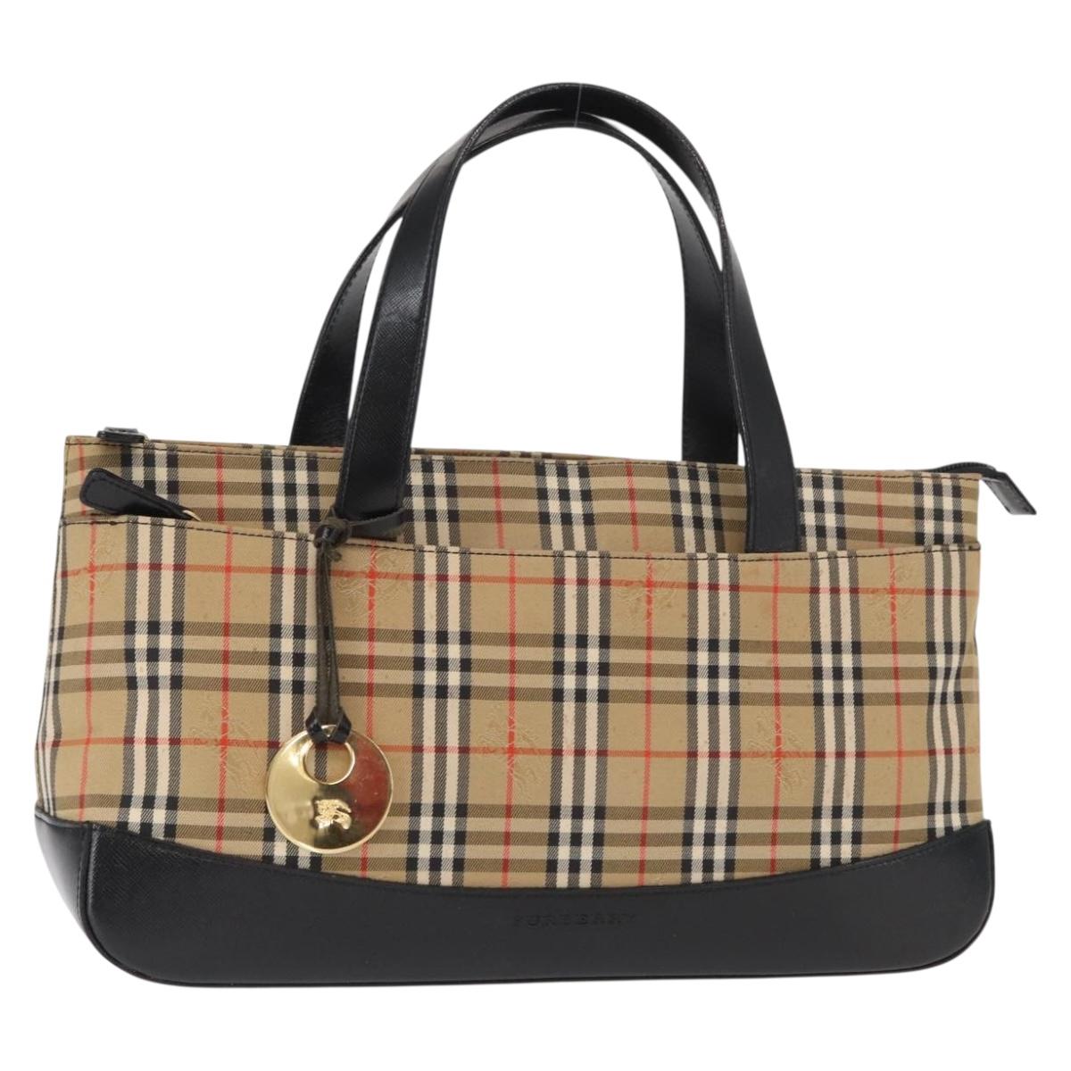 BURBERRY Nova Check Hand Bag Canvas Beige Gold Auth ep12744