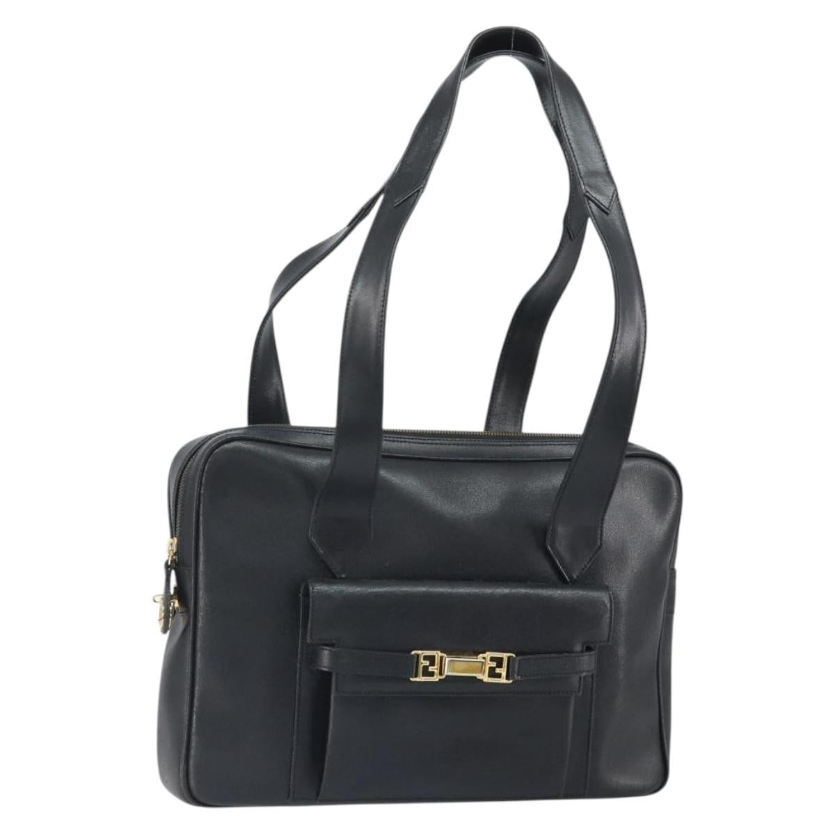 FENDI Tote Bag Leather Black Gold Auth ep12747