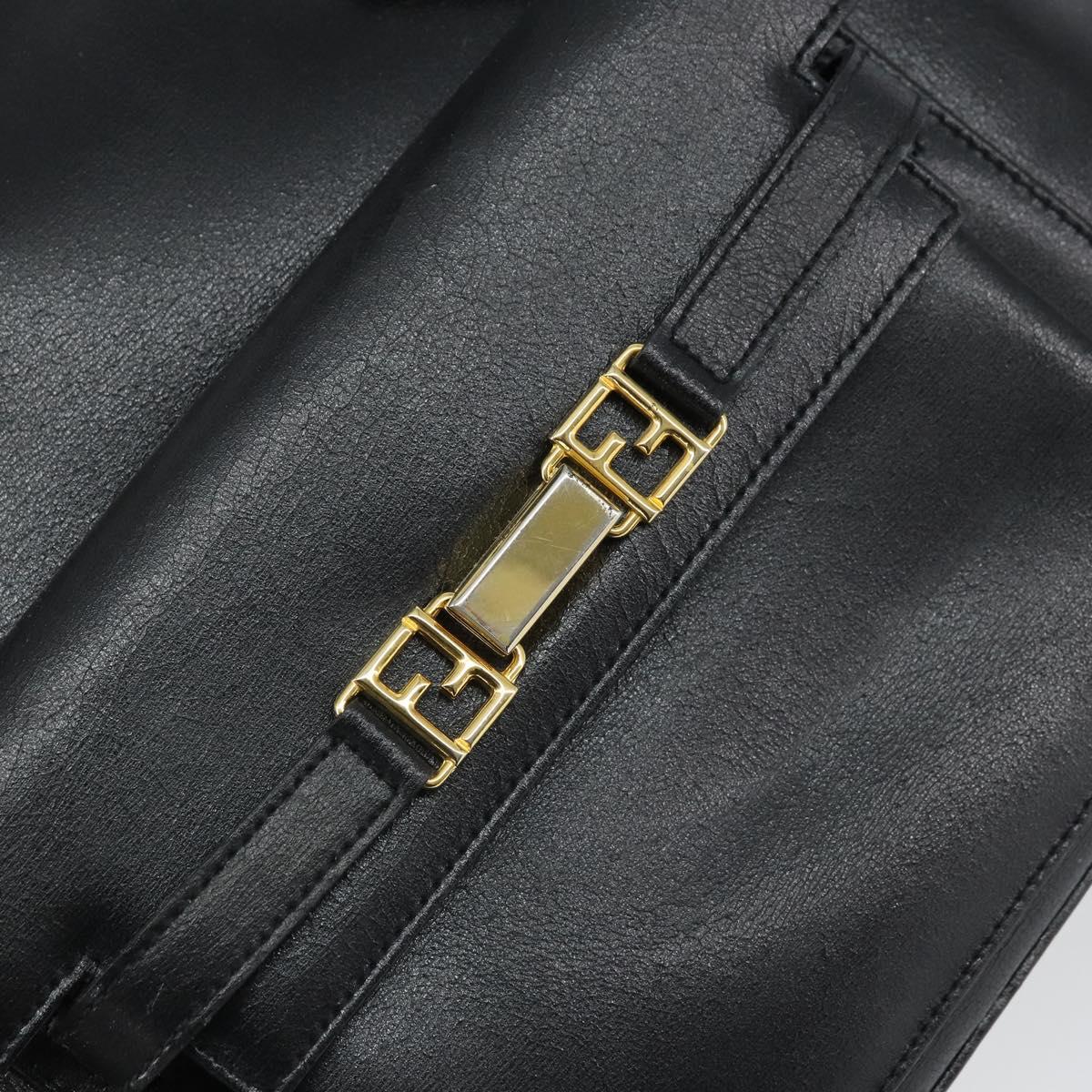 FENDI Tote Bag Leather Black Gold Auth ep12747