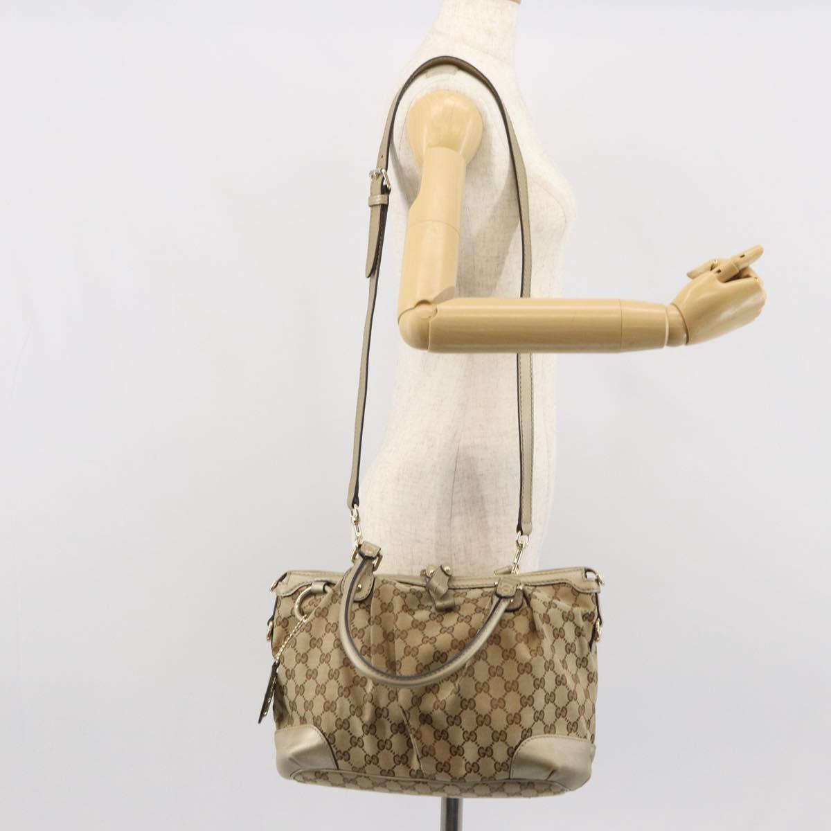 GUCCI GG Canvas Hand Bag 2way Beige Gold 247902 Auth ep12749