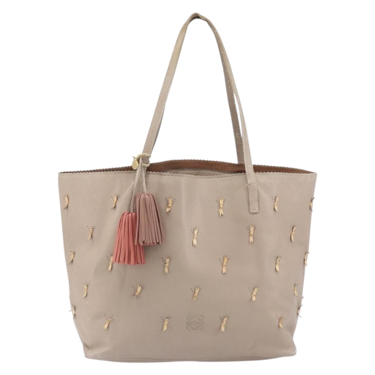 LOEWE Tote Bag Leather Gray Gold Auth ep12755