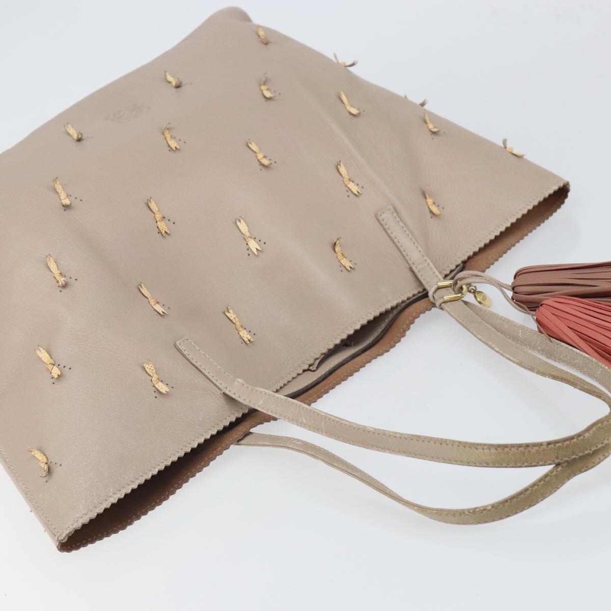 LOEWE Tote Bag Leather Gray Gold Auth ep12755