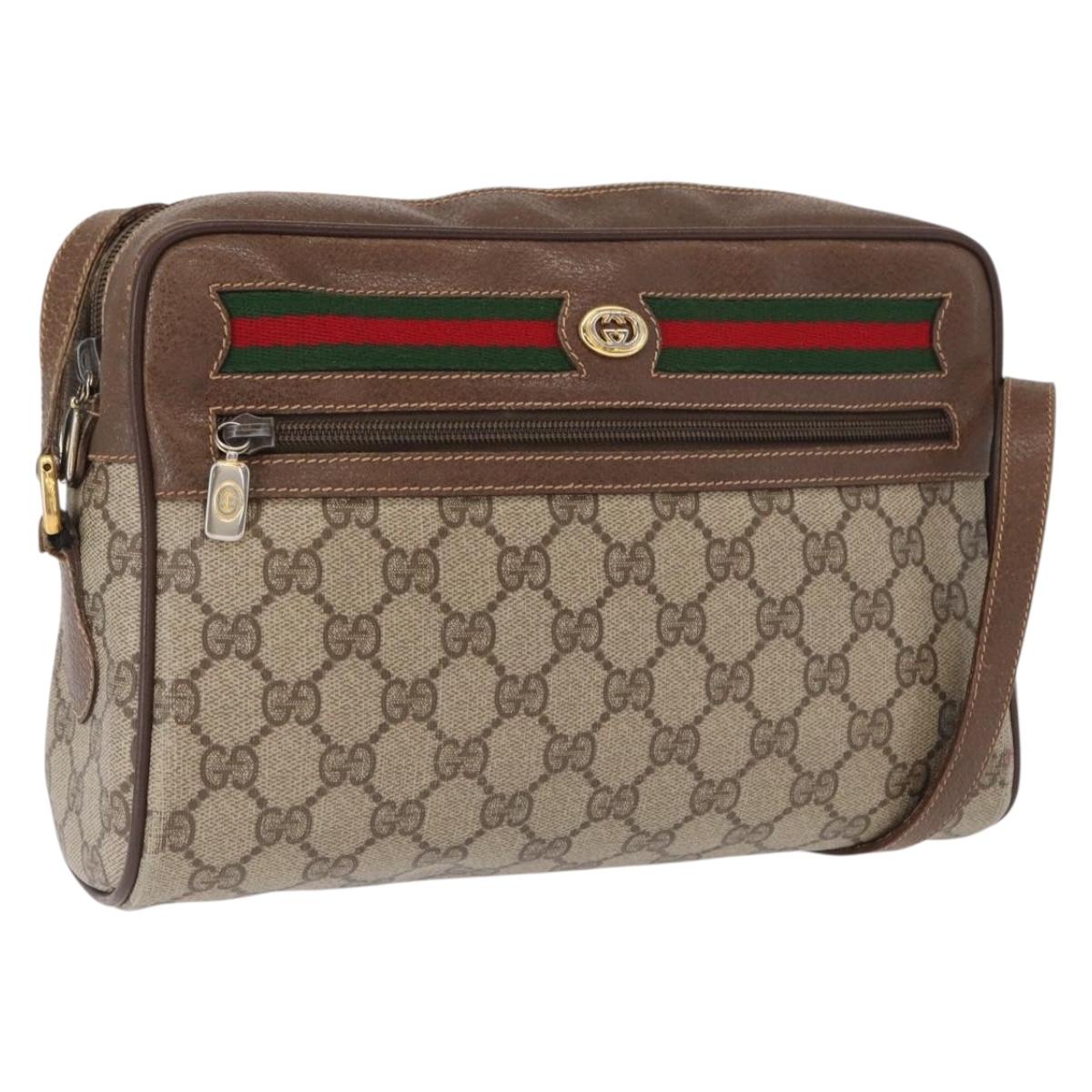 GUCCI GG Supreme Web Sherry Line Bag PVC Beige Gold 56 02 088 Auth ep12756