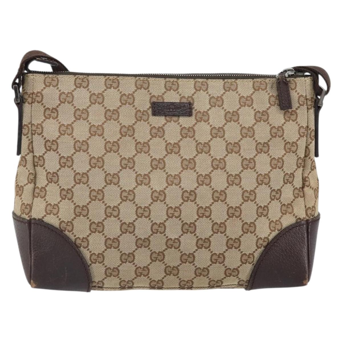 GUCCI GG Canvas Shoulder Bag Beige Silver 114273 Auth ep12760