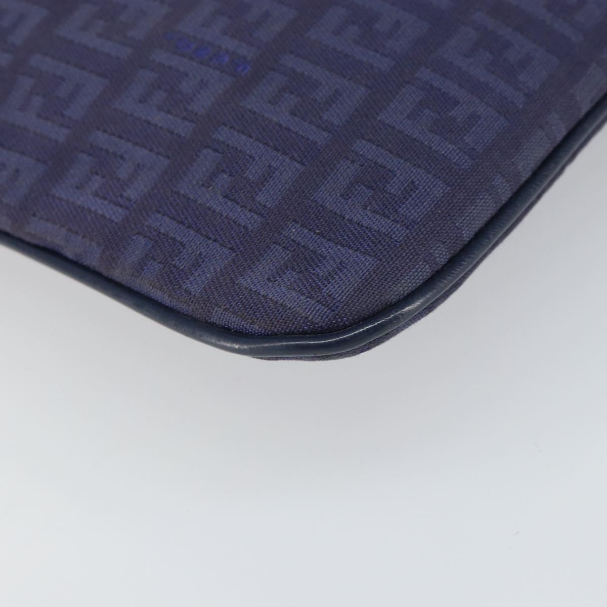 FENDI Zucchino Canvas Shoulder Bag Navy Gold Auth ep12761