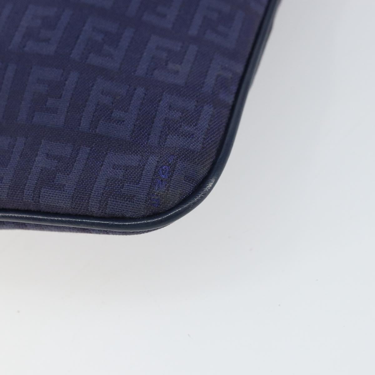 FENDI Zucchino Canvas Shoulder Bag Navy Gold Auth ep12761