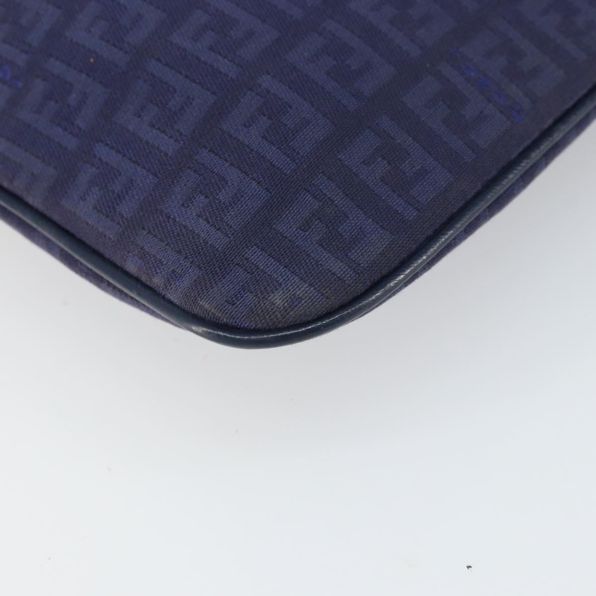 FENDI Zucchino Canvas Shoulder Bag Navy Gold Auth ep12761