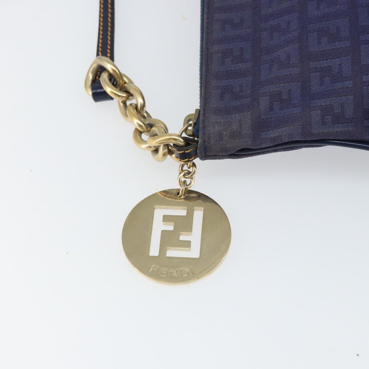 FENDI Zucchino Canvas Shoulder Bag Navy Gold Auth ep12761