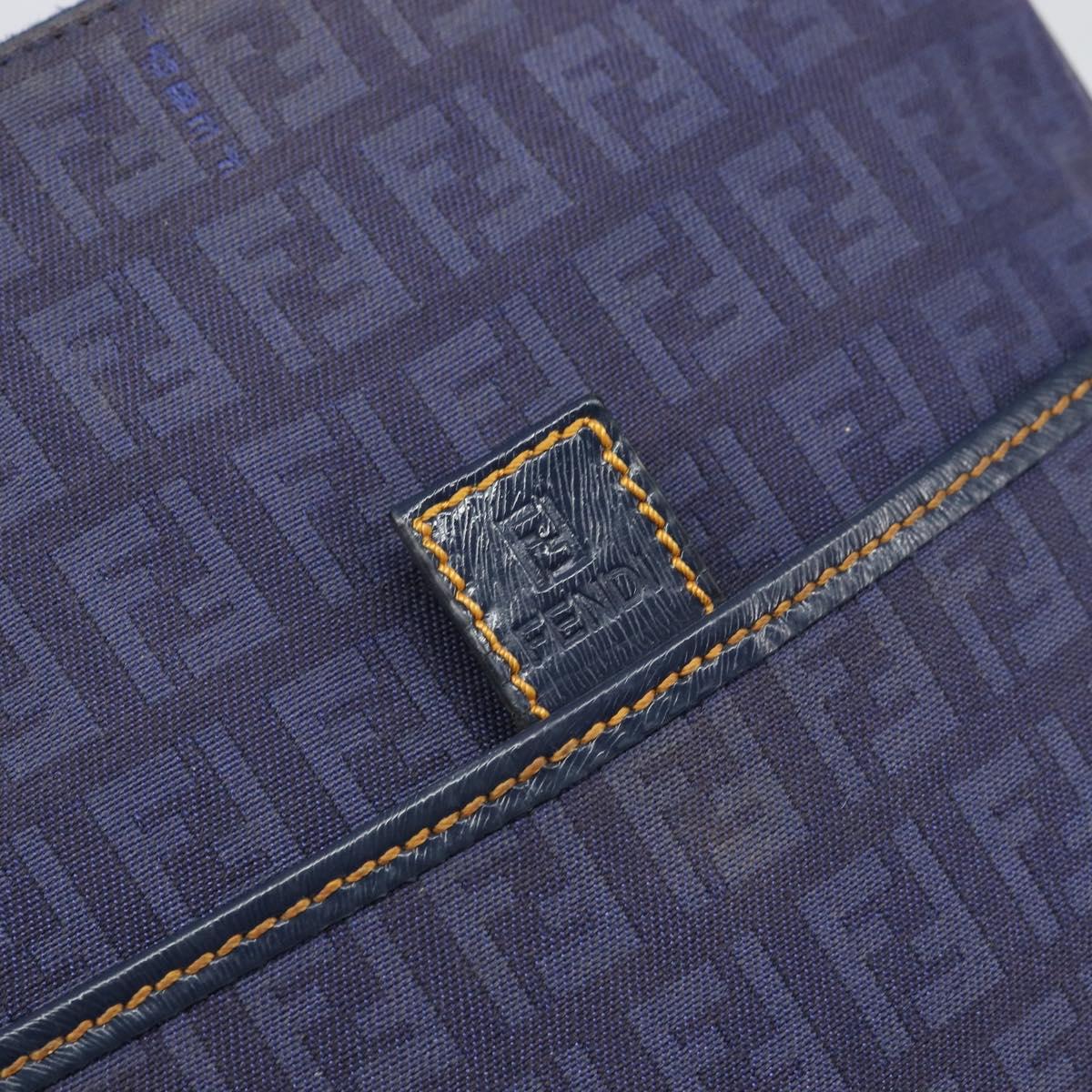 FENDI Zucchino Canvas Shoulder Bag Navy Gold Auth ep12761