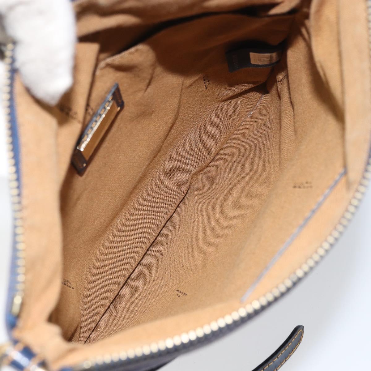 FENDI Zucchino Canvas Shoulder Bag Navy Gold Auth ep12761