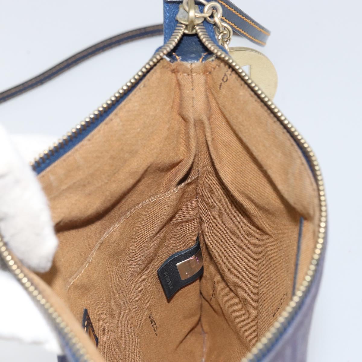 FENDI Zucchino Canvas Shoulder Bag Navy Gold Auth ep12761