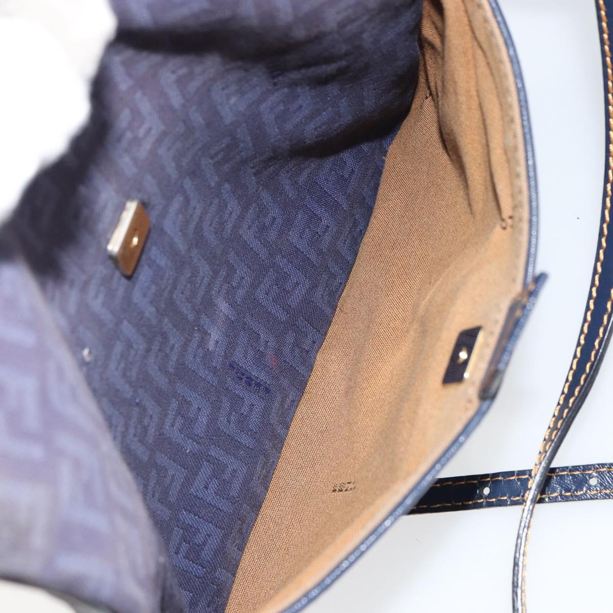 FENDI Zucchino Canvas Shoulder Bag Navy Gold Auth ep12761