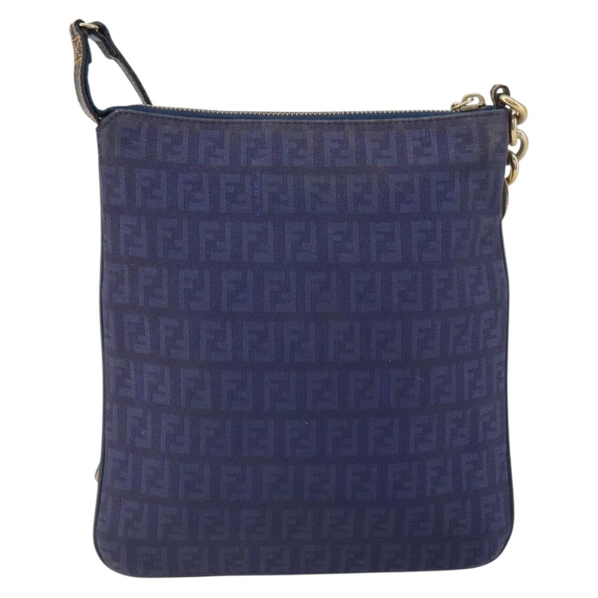 FENDI Zucchino Canvas Shoulder Bag Navy Gold Auth ep12761