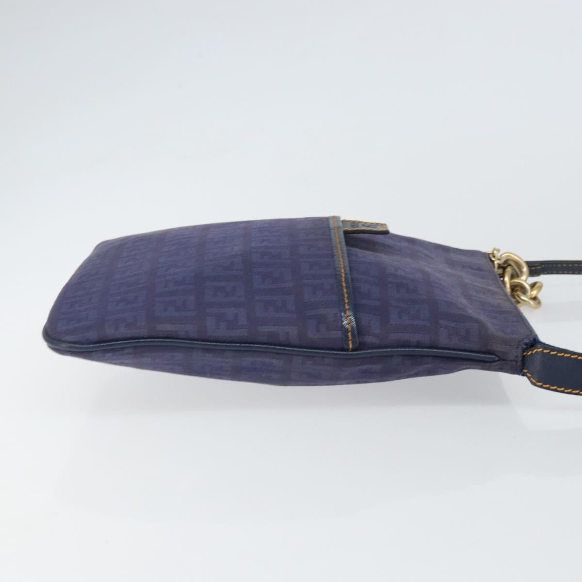 FENDI Zucchino Canvas Shoulder Bag Navy Gold Auth ep12761