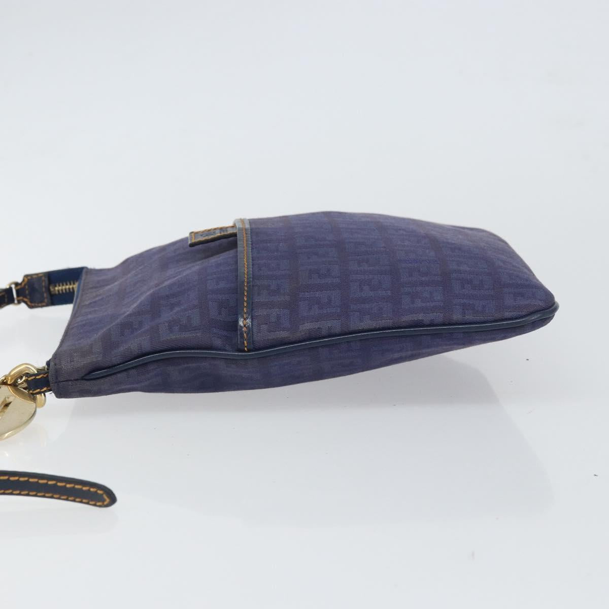 FENDI Zucchino Canvas Shoulder Bag Navy Gold Auth ep12761